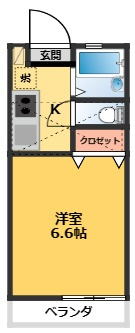 【間取り】 | さくらハイツ | 6.6帖洋間、キッチン、風呂・トイレ別、ロフト、洗濯機付き