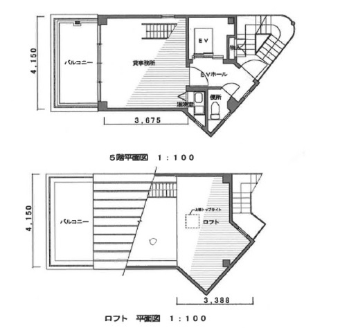【間取り】 | DEGUCHI UMEDAビル | メゾネット。上部天井も高いので十分利用できます。ルーフバルコニー付。