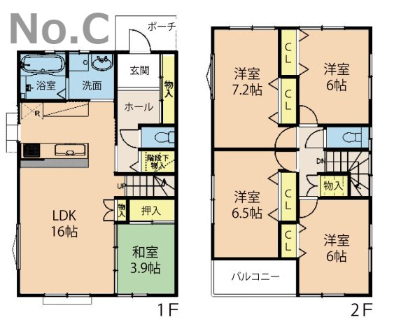 広島市安佐北区亀山2丁目　新築一戸建て（全3棟）の間取り|No.C