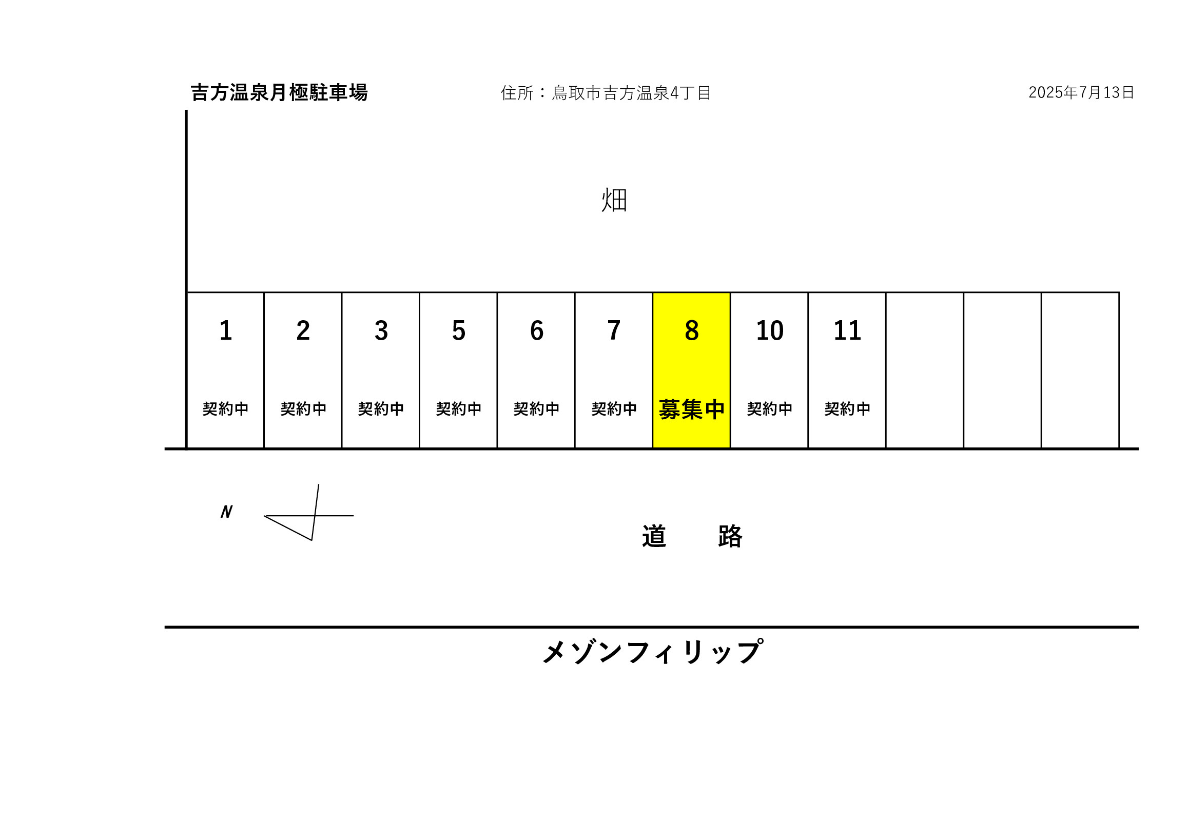 吉方温泉 月極駐車場の区画図