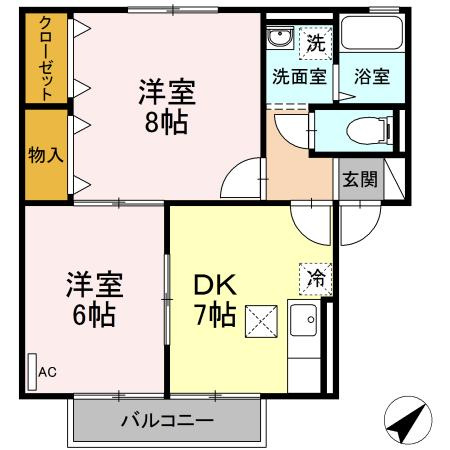 【間取り】 | メゾンフォンティーヌ A棟 | 2DKのお部屋です