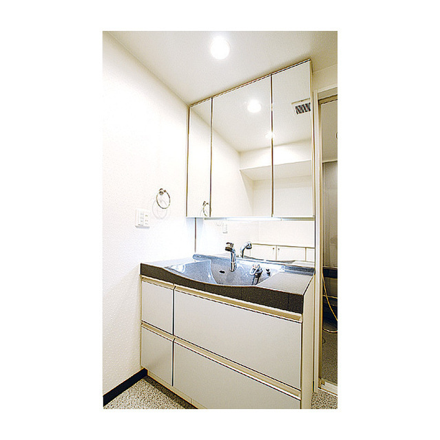 ピアッツァコート奈良三条の独立洗面台|鏡の裏に収納スペースありの洗面台