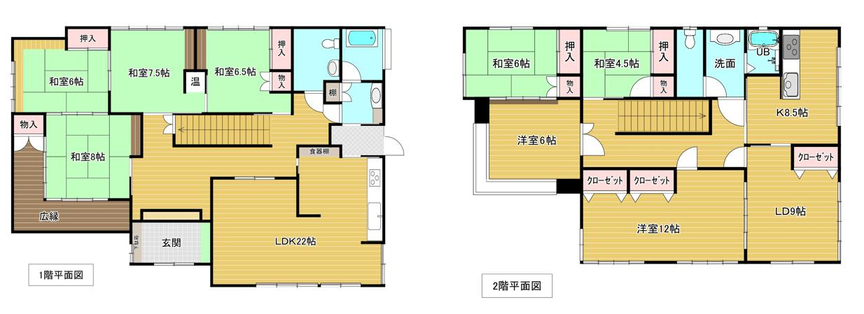 川奈　二世帯住宅も可能な8LLDDKK戸建の間取り