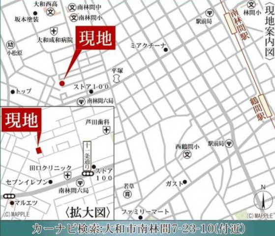 大和市南林間　新築全3棟の地図