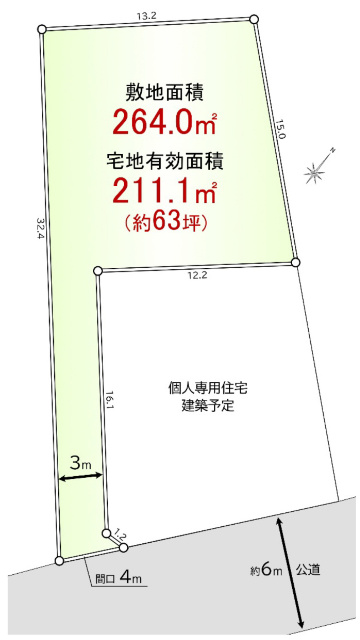 敷地面積８０坪　売地　川越市増形の土地図|区画図　建築条件なし売地！お好きなハウスメーカーで建築可能です♪