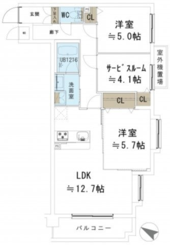 【間取り】 | セザール南久が原 3F | 2SLDK　価格4,499万円　専有面積64.41㎡　バルコニー面積5.69㎡