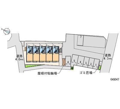 【区画図】 | ハイラック | 敷地内に屋根付き駐輪場、ゴミ置き場あります。