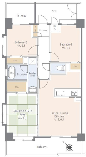 ライオンズマンション京王南大沢の間取り|～南西・北西・北東の三方角住戸、3LDKの間取り　専用ポーチ付きです～