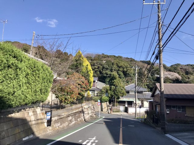 稲村ガ崎　南東・南西向き陽当り良好角地　売地の前面道路含む現地写真|周辺は閑静な住宅街です。