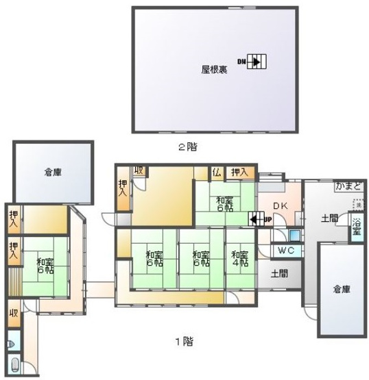 【間取り】 | ★東区宍甘★7SDKの立派な古民家★ | 立派な梁の蔵（倉庫）のある古民家です。
