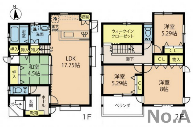 呉市宮原８丁目　新築一戸建て（全2棟）の間取り|No.A