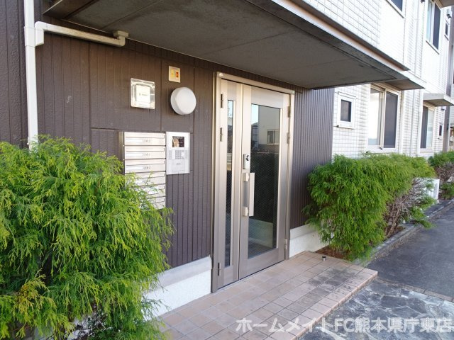 熊本市東区秋津２丁目のアパートのエントランス