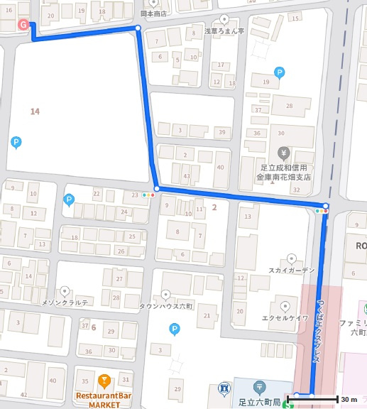 足立区南花畑２丁目　建築条件付き売地　A区画の地図