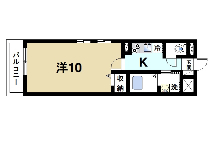 ウエストメゾンＡの間取り|お一人暮らしにピッタリの1Ｋのお部屋です。