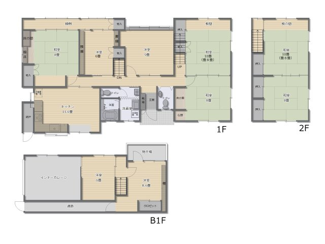 津山市山北　中古住宅　７LDK＋納戸の間取り