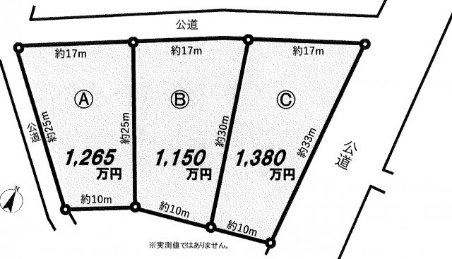 狭山市北入曽　建築条件なし売地　「武蔵藤沢駅」徒歩17分　敷地115坪の土地図