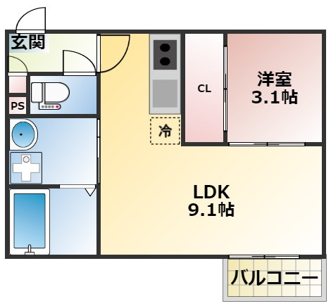 熊本市東区東野３丁目のアパートの間取り