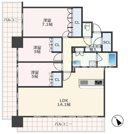 熊本市西区春日３丁目の賃貸マンションの間取り