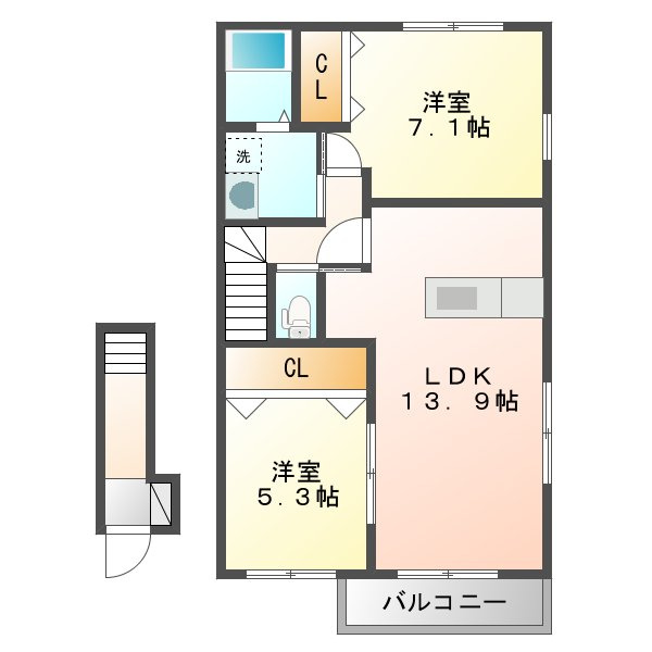 熊本市東区錦ケ丘のアパートの間取り