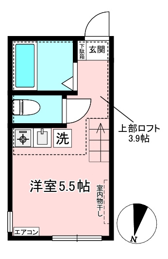 【間取り】 | ユナイト東白楽マリオット・オペラ | はじめての一人暮らしの方や学生さんにオススメ！ワンルームタイプのお部屋です♪ロフト付きでお部屋が広々使えます☆