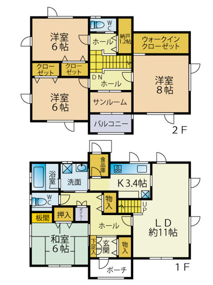【間取り】 | 【中古戸建住宅】大仙市長野 平成17年新築 中仙小学校区の4LDK中古戸建住宅・カーポート・物置あり
