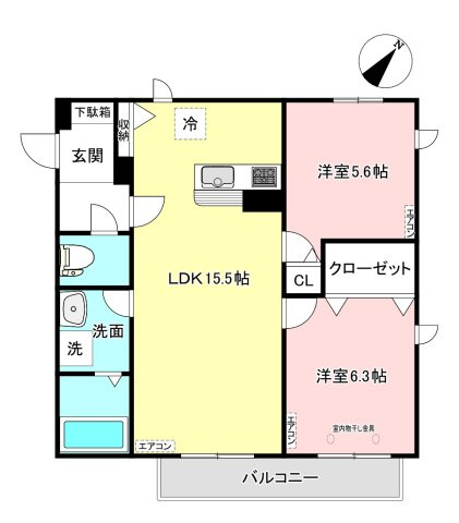 【間取り】 | ヴァンベール百合丘 | カップルさんやファミリーさんにもオススメの2LDKタイプ！なんと言っても角部屋・全室二面採光なのが嬉しい♪