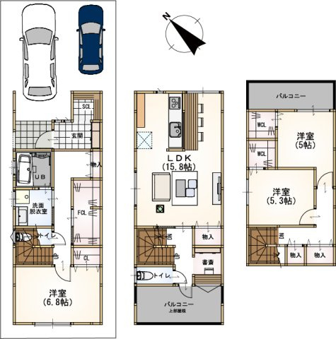 【土地図＋建物プラン例】の画像