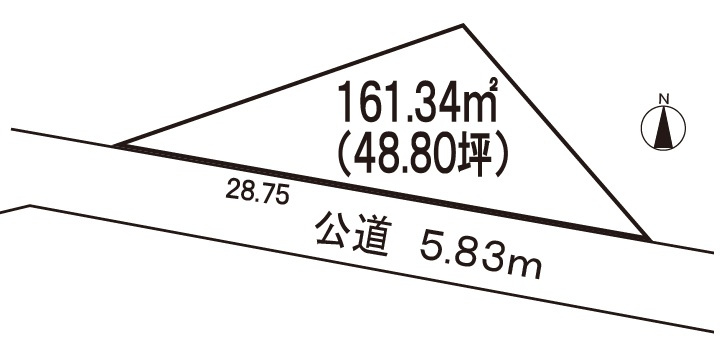 小牧市大字岩崎　売地の土地図|間口28.75ｍの南面道路
