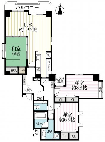 三方角住戸◆駅徒歩９分＆２沿線利用可能◆８階部分につき眺望良好◆メロディーハイム二条城の間取り