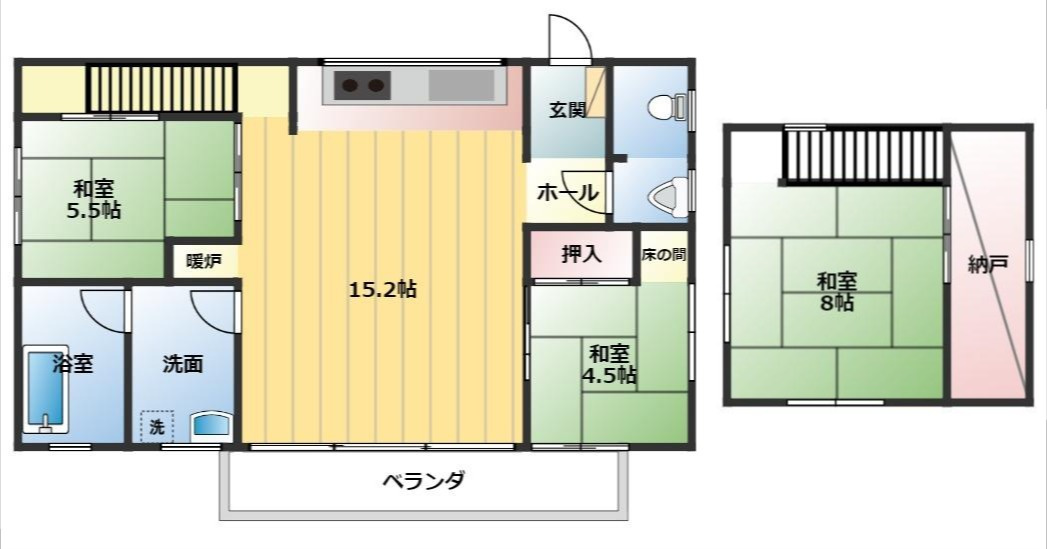 鈴蘭高原別荘地①温泉付き木造２階建の間取り