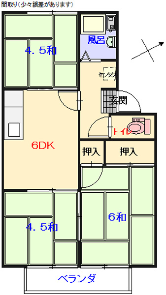 中吉アパートBの間取り|３ＤＫ