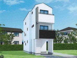 新築戸建　B号棟（川崎市幸区小向西町4丁目）の外観パース|新築戸建　2LDK+2S　LDKは19帖　JR南武線「矢向」駅徒歩15分　充実の仕様・設備　収納豊富　ウォークインクローゼット　リビングには床暖房完備　駐車スペース