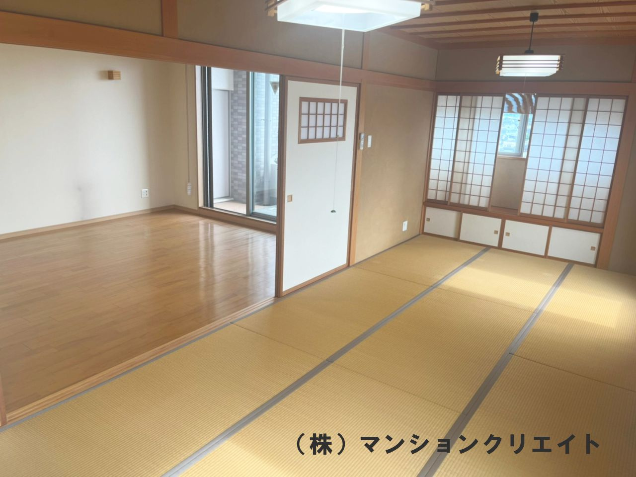 ビブレ成和の和室|リビングとは続き間ですので、襖を空けておけば27帖のリビングとしても使用可能