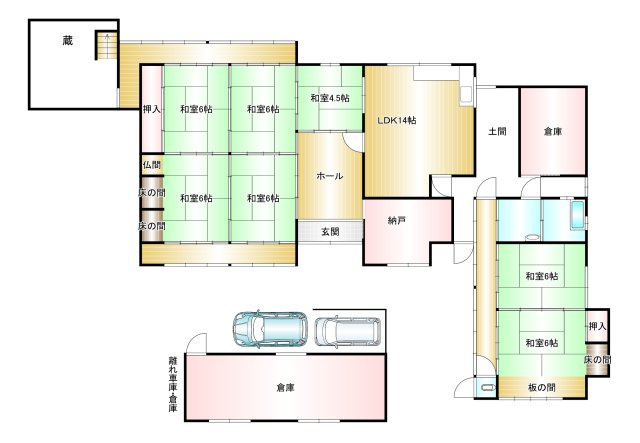 桜井市小夫　中古戸建の間取り|角地♪　南向き♪　道路挟んで倉庫あり♪