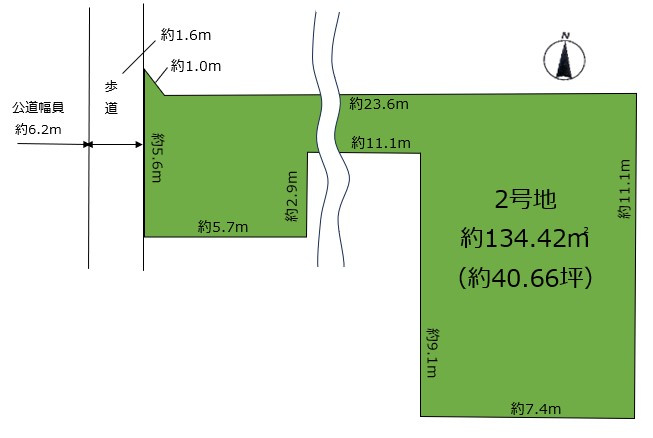 神垣町 2号地 売土地の区画図|2号地：価格3,980万円、土地面積134.42㎡