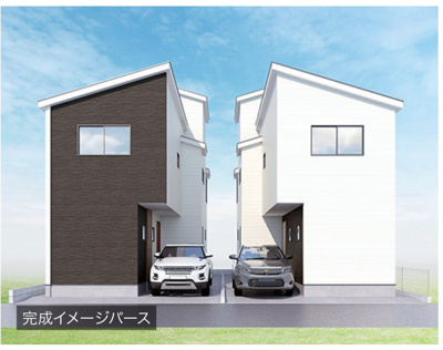 【外観】 | 海老名市東柏ケ谷３丁目　新築戸建て　全２棟　【仲介手数料無料】 | 宅地建物取引士による不動産のご説明・現地のご案内、住宅金融普及協会住宅ローンアドバイザーが住宅ローンのアドバイスから融資実行までのお手伝いをしっかりサポートします♪