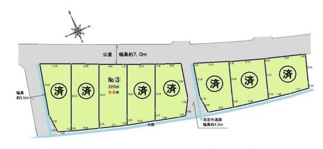 敷地面積６８坪　売地　川越市渋井の区画図|全体区画図　最終1区画です！№③７８０万
※➀②④⑤⑥⑦⑧成約済