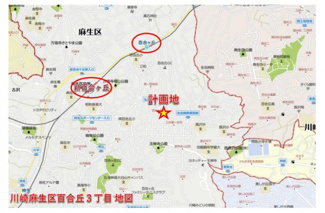 【地図】 | 小田急線「百合ヶ丘」駅徒歩１４分、「新百合ヶ丘」駅徒歩１５分の立地です。