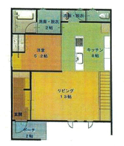 ◎鳥取大通6　「家は品質！」　家具付モデル住宅　”TRETTIO VALO”の間取り|3980万円、3LDK、土地面積228.53m2、建物面積112.61m2 ◎ 気持ちの良い土間はVALOの大きな特徴の一つです。LDKは21帖です。