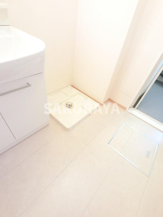 エアルの洗面所|洗濯機置き場です。防水パンあります。