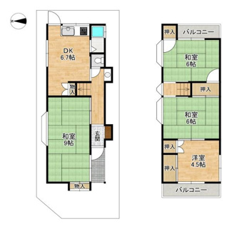 【間取り】 | 二面バルコニーの4DK中古戸建て！