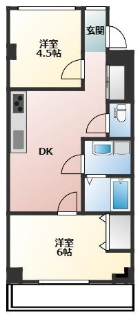 日翔ハイツの間取り|使い易い振分タイプの2DK♪