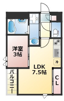 熊本市中央区黒髪６丁目のアパートの間取り