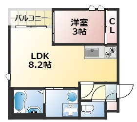 熊本市中央区黒髪６丁目のアパートの間取り