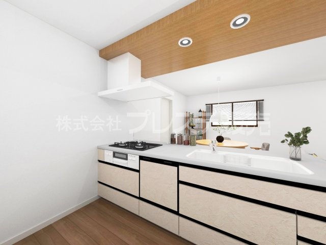奈良市六条緑町１丁目の新築一戸建のキッチン|キッチン完成イメージ／人気のフルフラットキッチン♪食器洗い乾燥機＆浄水器を標準装備！