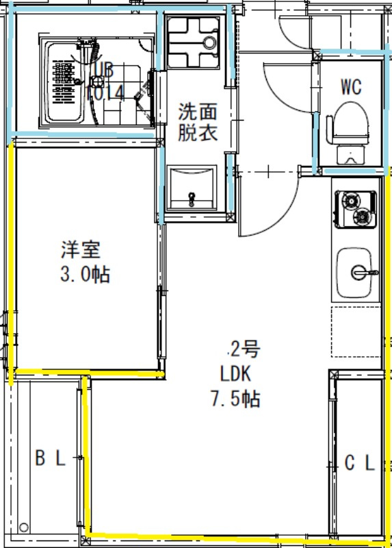 熊本市中央区黒髪６丁目のアパートの間取り