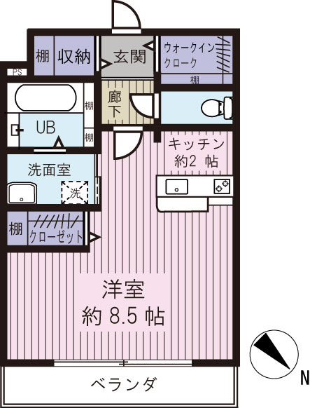 1Rタイプの間取り