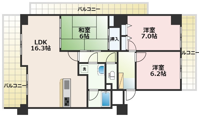 熊本市中央区本山町の賃貸マンションの間取り