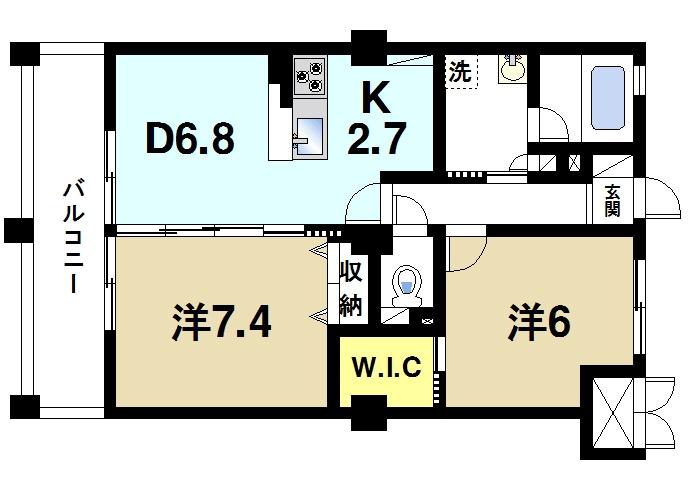 K-TERRACE学研奈良登美ヶ丘　北の間取り|収納豊富な2DKです
