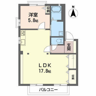【間取り】 | ハイネス深津 | 1ＬＤＫ